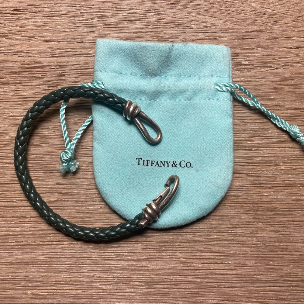 Tiffanys Green Leather & Silver Bracelet